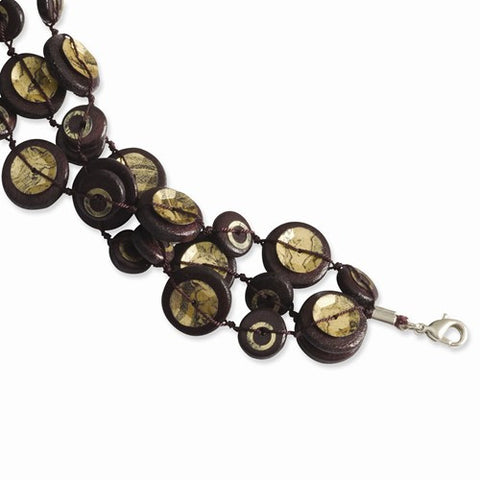 Silver-Tone Brown Hamba Wood & Sequin Corded Bracelet