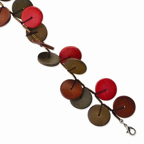 Silver-Tone Brown and Red Hamba Wood & Bead Bracelet