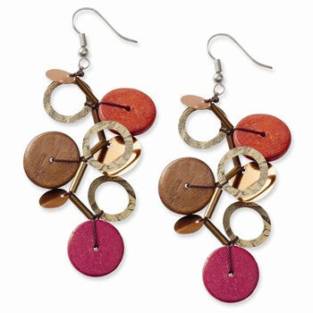 Silver-tone Multicolored Hamba Wood Sequin 3in Earrings