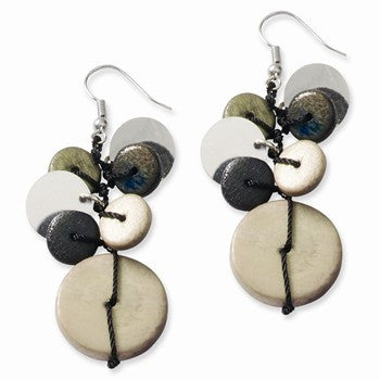 Silver-tone Multi-colored Hamba Wood Sequined 1.25in Dangle Earrings