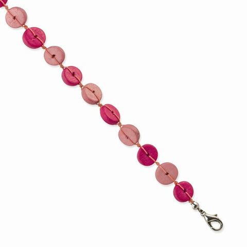 Silver-Tone Pink Hamba Wood Bracelet