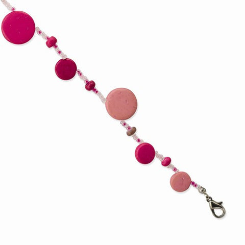 Silver-Tone Pink Coconut and Acrylic Bead Bracelet
