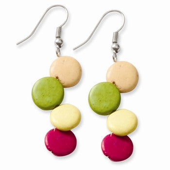 Silver-tone Multicolored Coconut 1.25in Dangle Earrings
