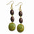 Gold-tone w/ Natural Wood Ceramic 3in Dangle Earrings