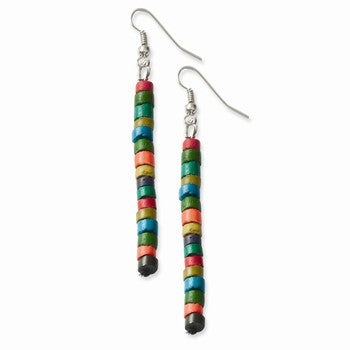 Silver-tone Multicolored Coconut Wood Dangle Earrings