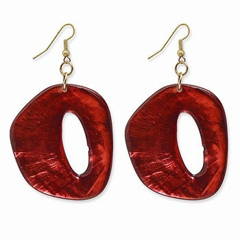 Gold-tone Red Capiz Shell Dangle Earrings