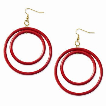 Gold-tone Red Rattan Dangle Earrings