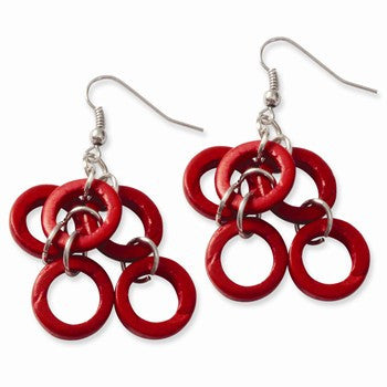 Silver-tone Red Coconut Dangle Earrings