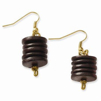 Gold-tone Coconut Acrylic Beads Dangle Earrings
