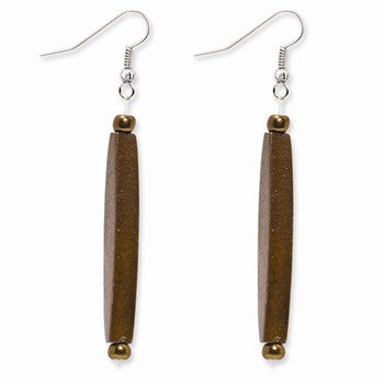 Silver-tone Hamba Wood Acrylic Bead Earrings