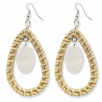 Silver-tone Capiz Shell Wicker Teardrop Dangle Earrings