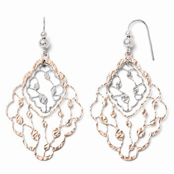 Sterling Silver Rose-tone Flash Plated Dangle Earrings