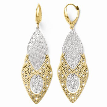 14k Two-tone Fancy Leverback Earrings