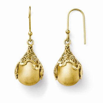 14k Yellow Gold Polished & Satin D/CTeardrop Shepherd Hook Earrings