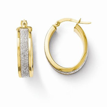 14k Yellow Gold Fancy Glitter Infused Oval Hoop Earrings