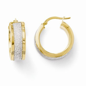 14k Yellow Gold Fancy Glitter Infused Hoop Earrings