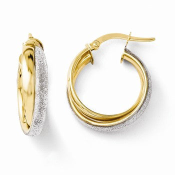 14k Yellow Gold Fancy Glitter Infused Hoop Earrings