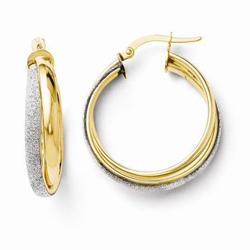14k Yellow Gold Fancy Glitter Infused Hoop Earrings