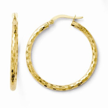 14k Yellow Gold Textured Hoop Earrings