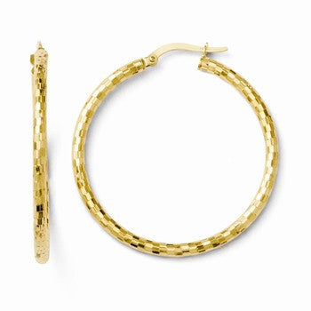 14k Yellow Gold Textured Hoop Earrings