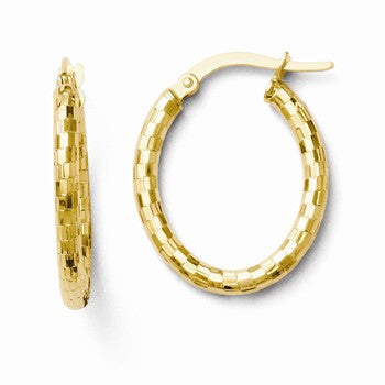 14k Yellow Gold Textured Oval Hoop Earrings