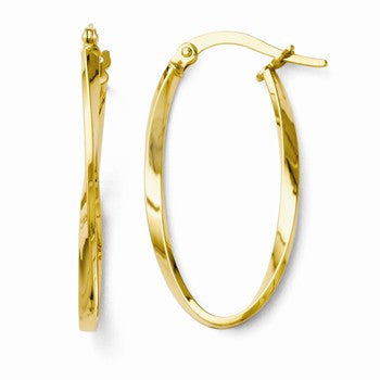 14k Yellow Gold Twisted Oval Hoop Earrings