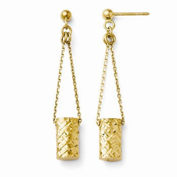 14k Yellow Gold Fancy Diamond-cut Post Dangle Earrings
