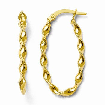 14k Yellow Gold Twisted Oval Hoop Earrings