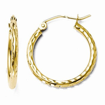 14k Yellow Gold Diamond-cut Hinged Hoop Earrings