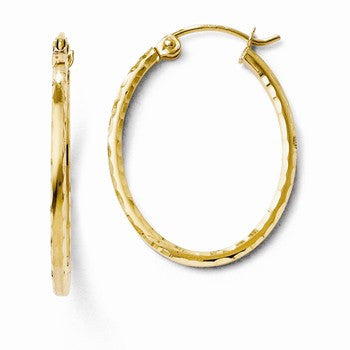 14k Yellow Gold Polished Diamond-cut Hinged Hoop Earrings