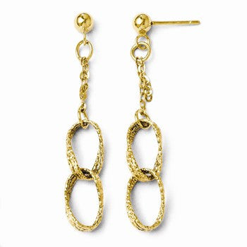 14k Yellow Gold Polished & Textured Post Dangle Earrings