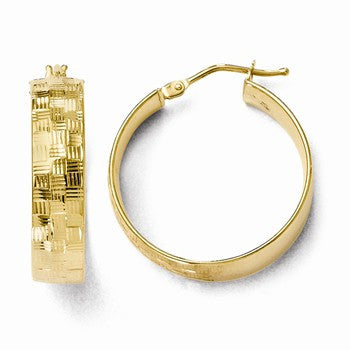 14k Yellow Gold Polished & Textured Hoop Earrings