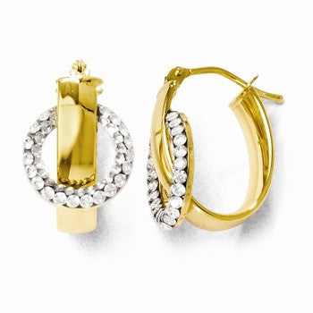 14k Yellow Gold & Swarovski Elements Polished Oval Hinged Hoop Earrings