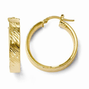 14k Yellow Gold Polished & Textured Inside & Out Hoop Earrings
