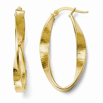 14k Yellow Gold Polished & Textured Twisted Oval Hoop Earrings