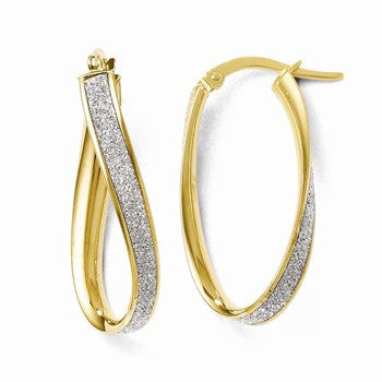 14k Yellow Gold Polished Glitter Infused Oval Twist Hoop Earrings