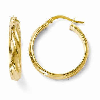 14k Yellow Gold Polished & Satin Hoop Earrings