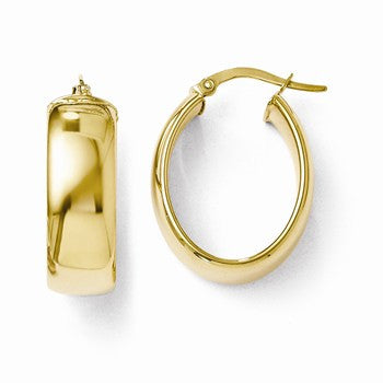14k Yellow Gold Polished Oval Hoop Earrings
