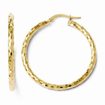 14k Yellow Gold Polished & Textured Hoop Earrings
