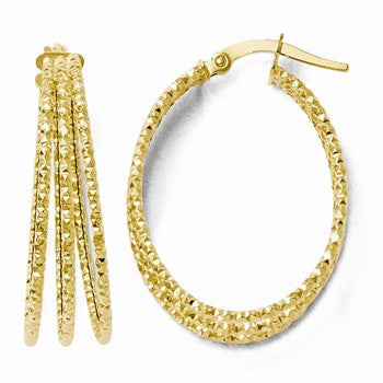 14k Yellow Gold Diamond-cut Triple Oval Hoop Earrings