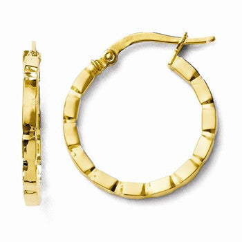 14k Yellow Gold Polished Textured Hoop Earrings