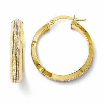 14k Yellow Gold Polished & Glitter Infused Hoop Earrings