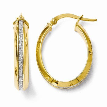 14k Yellow Gold Polished Glitter Infused Oval Hoop Earrings