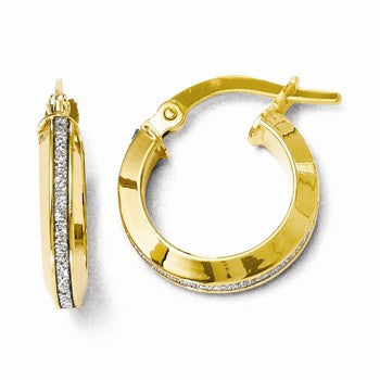 14k Yellow Gold Polished Glitter Infused Hoop Earrings