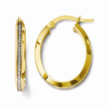 14k Yellow Gold Polished Glitter Infused Oval Hoop Earrings
