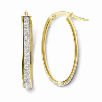 14k Yellow Gold Polished Glitter Infused Oval Hoop Earrings
