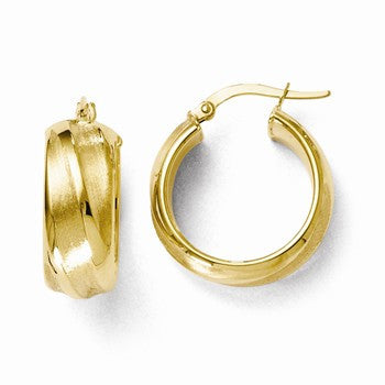 14k Yellow Gold Polished & Satin Hoop Earrings