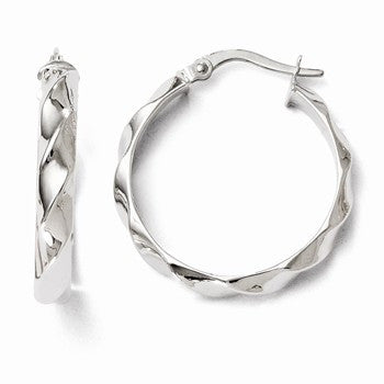 14k White Gold Polished Twisted Hoop Earrings