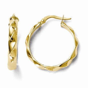 14k Yellow Gold Polished & Twisted Hoop Earrings