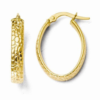 14k Yellow Gold Polished & Textured Hoop Earrings